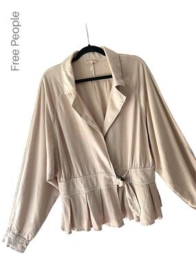 FREE PEOPLE JOANI JACKET LINEN BLEND LONG DOLMAN SLEEVES PEPLUM HEM | LARGE